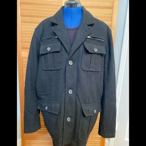 GUESS Black Military Button Up Wool Pea Coat